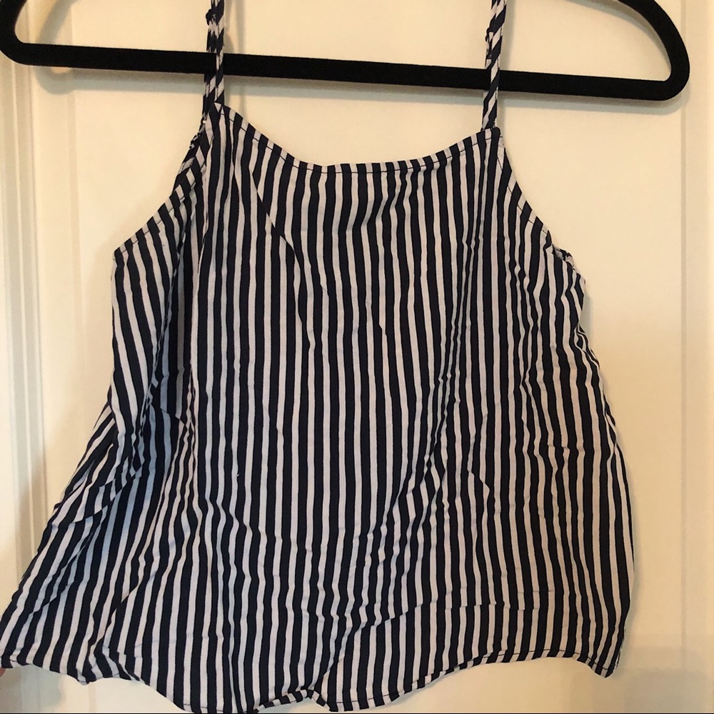 Navy and White Striped Cropped Tank